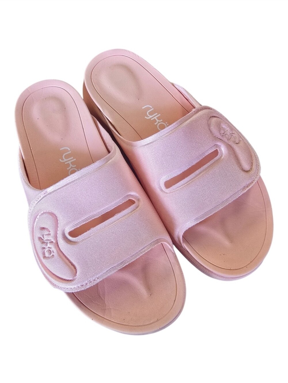 Ryka Tao Recovery Slide Sandals Peachy Pink Adjustable Comfort Slip-On